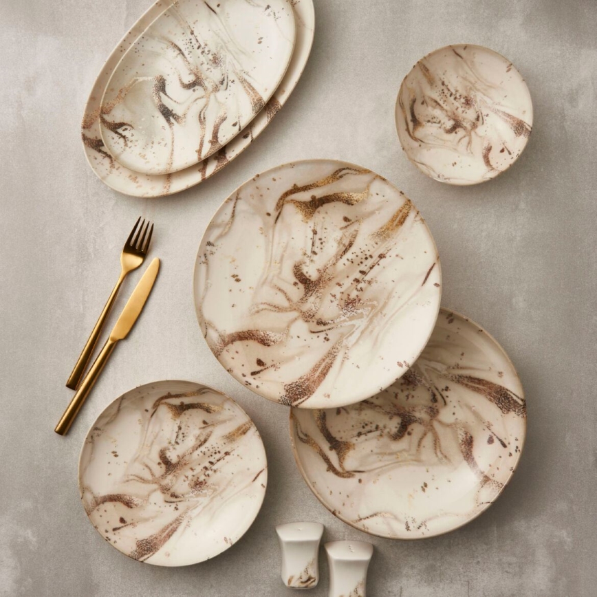 Набор столовой посуды, 26 предметов, бежевый/коричневый, фарфор