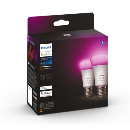 НАБОР - Светодиодная RGBW-лента с регулированием яркости Philips Hue WHITE AND COLOR AMBIANCE 2 м LED/20W/230V + 2x Светодиодная лампочка с регулированием яркости Philips A60 E27/9W/230V 2000-6500K