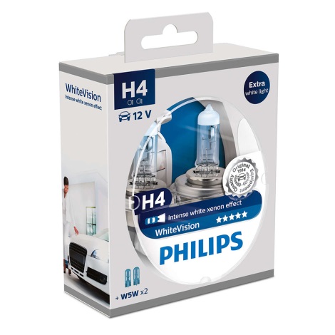 НАБОР 2x Автомобильная лампа Philips WHITEVISION 12342WHVSM H4 PX26d/60W/55W/12V 3700K