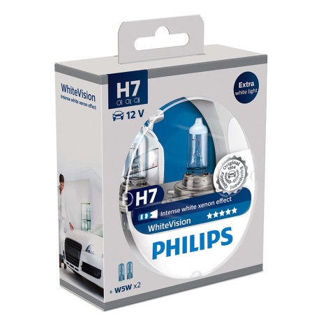 НАБОР 2x Автомобильная лампа Philips WHITEVISION 12972WHVSM H7 PX26d/55W/12V 3700K + двухпозиционные лампы