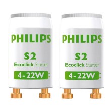 НАБОР 2x Стартер для люминесцентных лампочек Philips S2 4-22W