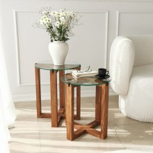 НАБОР 2x Столик AMALFI диаметр 40 см коричневый/прозрачный