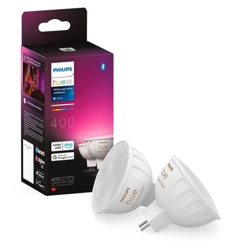 НАБОР 2x Светодиодная RGBW-лампочка с регулированием яркости Philips Hue White And Color Ambiance GU5,3/MR16/6,3W/12V 2000-6500K