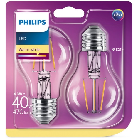 Набор 2x светодиодные лампочки Philips E27/4,3W/230V 2700K