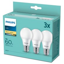 Набор 3x светодиодные лампочки Philips A60 E27/8W/230V 2700K