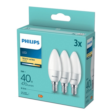 Набор 3x светодиодные лампочки Philips B35 E14/5W/230V 2700K