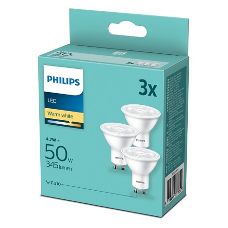 Набор 3x светодиодные лампочки Philips GU10/4,7W/230V 2700K