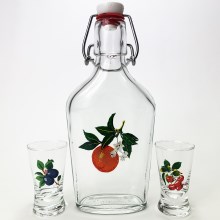 Набор Vector - 1x большая бутылка + 2x рюмка для шотов прозрачный с фруктовым мотивом
