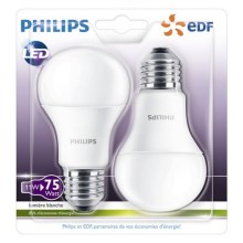 НАБІР 2x LED Лампочка Philips A60 E27/11W/230V 2700K