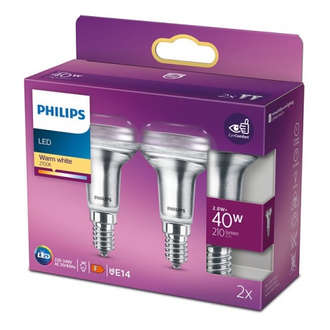 НАБІР 2x Світлодіодні прожекторні лампочки Philips E14/2,8W/230V 2700K