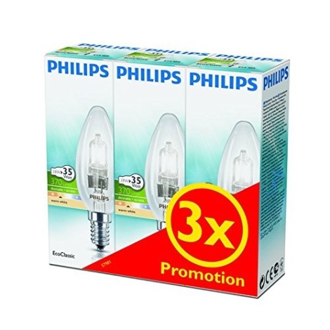 НАБІР 3x Галогенна лампочка з регульованою яскравістю Philips E14/28W/230V