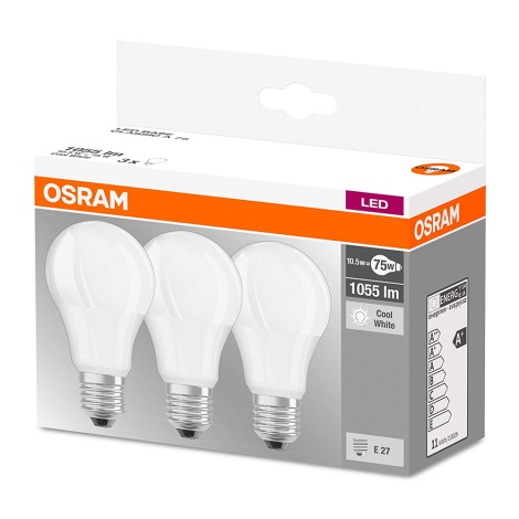 НАБІР 3x Світлодіодна лампочка E27/10,5W/230V - Osram