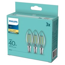 НАБІР 3x Світлодіодна лампочка Philips B35 E14/4,3W/230V 2700K