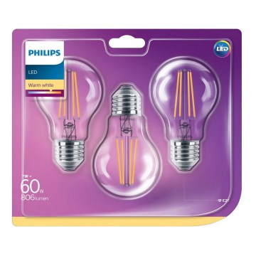 НАБІР 3x Світлодіодна лампочка Philips VINTAGE E27/7W/230V 2700K