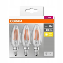 НАБІР 3x Світлодіодна лампочка VINTAGE B40 E14/4W/230V 2700K - Osram