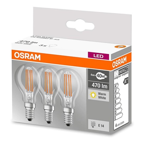 НАБІР 3x Світлодіодна лампочка VINTAGE P40 E14/4W/230V 2700K - Osram