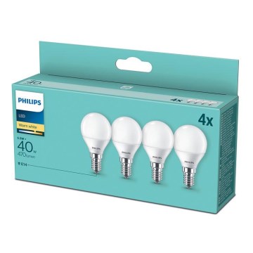 НАБІР 4x Світлодіодна лампочка Philips P45 E14/5,5W/230V 2700K