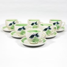 Набір 6x керамічна чашка з блюдцем білий зелений