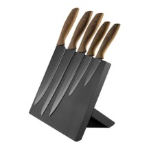 Набір ножів з нержавіючої сталі 5 шт з магнітною підставкою коричневий/чорний