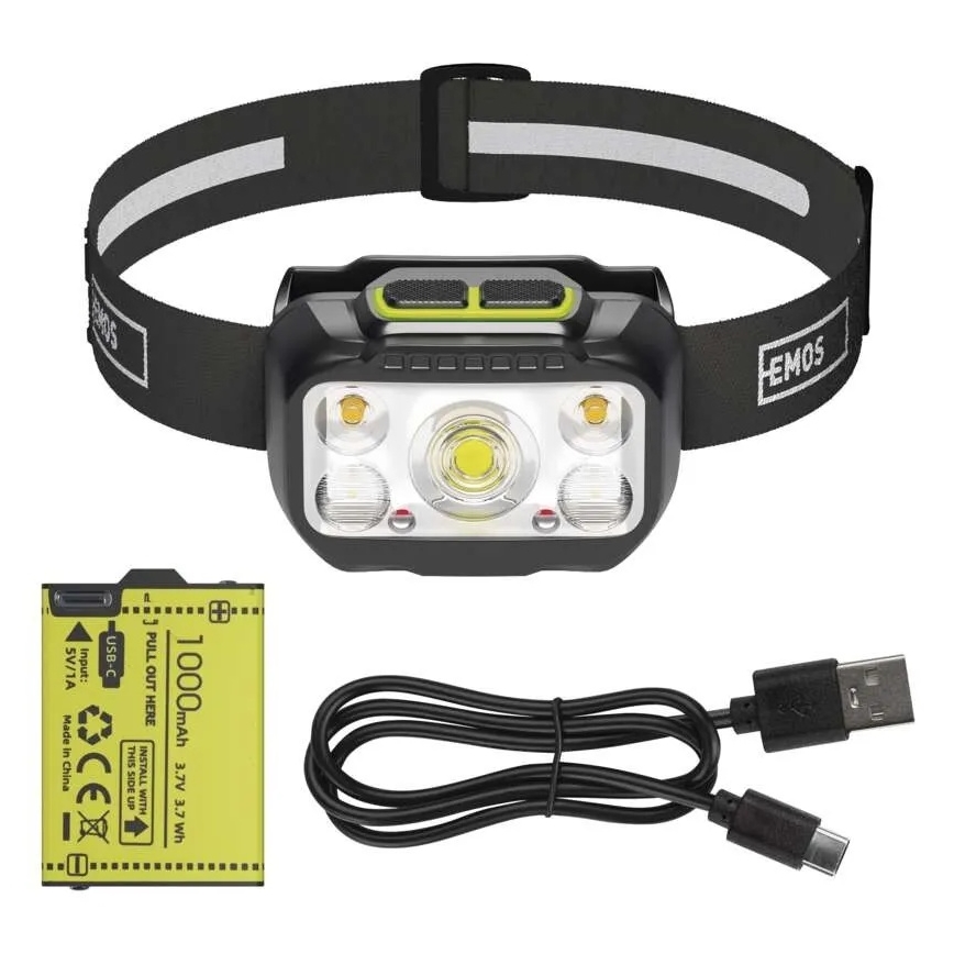 Налобний акумуляторний ліхтар з регулюванням яскравості LED/3xAAA/1000 mAh 3,7V