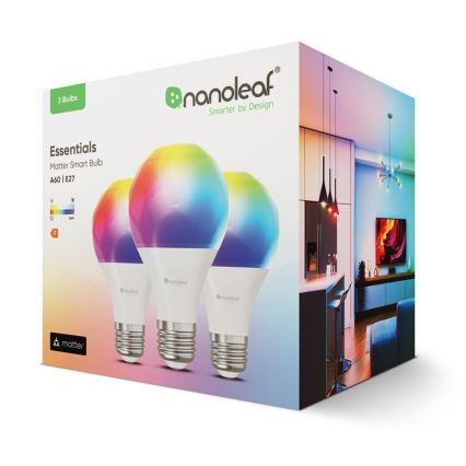 НАБОР 3x Светодиодная RGBW-лампочка с регулированием яркости ESSENTIALS A60 E27/8,5W/230V CRI 90 2700-6500K Wi-Fi - Nanoleaf