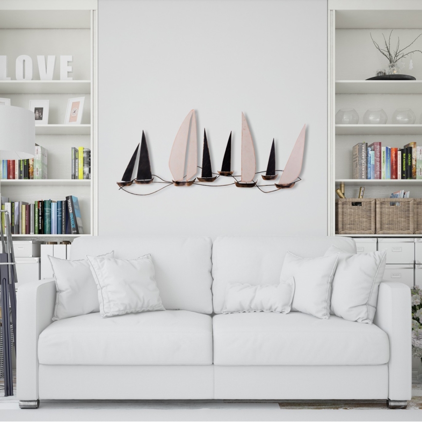 Настенное украшение 52x117 см парусник из металла