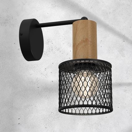 Настенная лампа SOBRESA 1xE27/60W/230V черный/дерево
