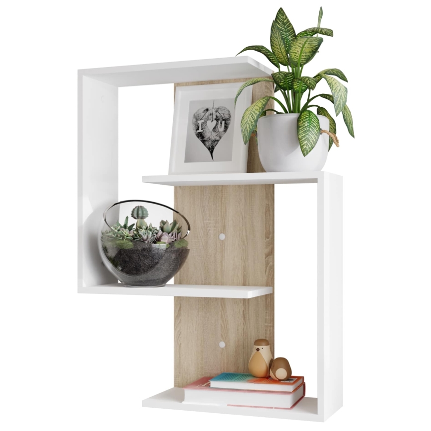 Настенная полка MORIKO 85x65 см белый/дуб Сонома