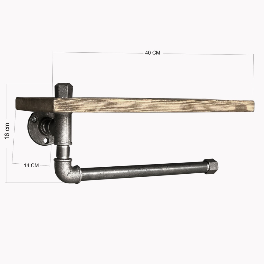 Настенная полка с держателем для полотенец BORURAF 16x40 см ель/черная