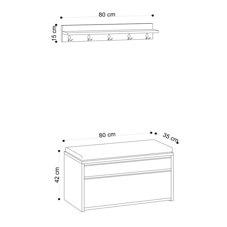 Настенная вешалка BOBY 15x80 см + тумба для обуви 42x80 см коричневый/черный