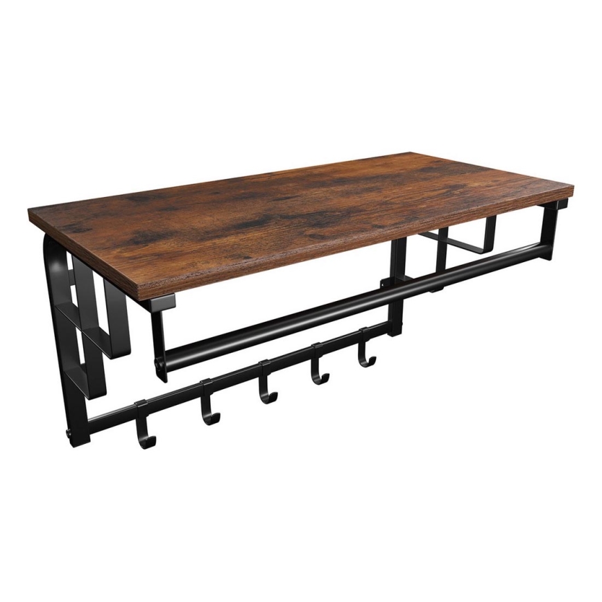 Настенная вешалка с полкой NATE, коричневая/чёрная