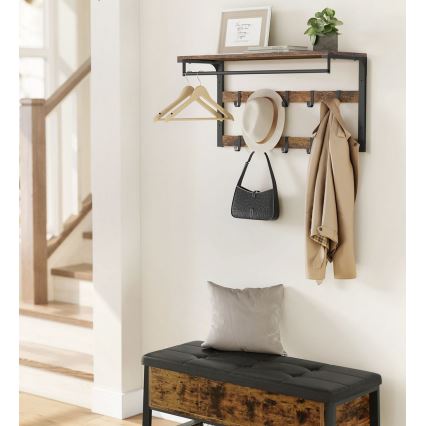 Настенная вешалка с полкой NATE, коричнево-чёрная