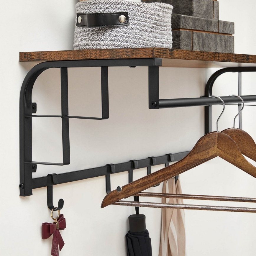 Настенная вешалка с полкой NATE, коричневый/чёрный