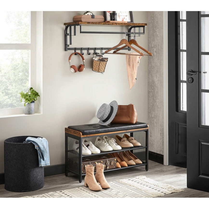 Настенная вешалка с полкой NATE, коричневый/чёрный