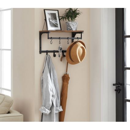 Настенная вешалка с полкой NATE, коричнево-чёрная
