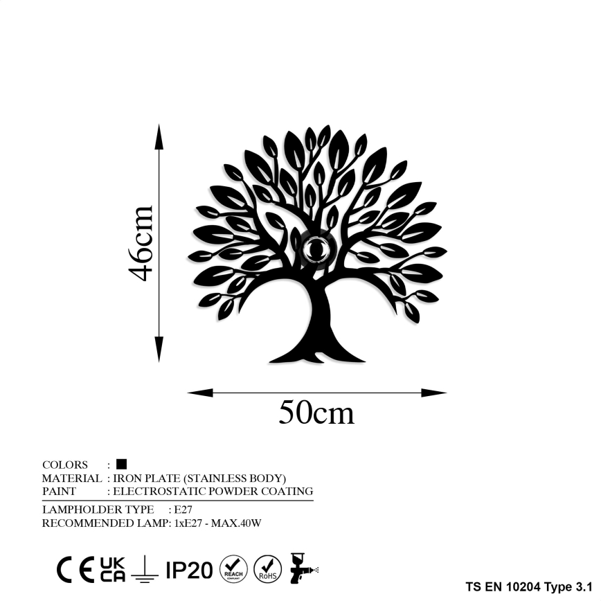 Nástěnné svítidlo HEART TREE 1xE27/40W/230V černá