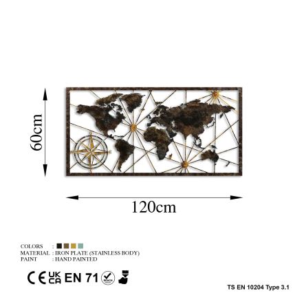 Настенное украшение 120x60 см карта мира металл