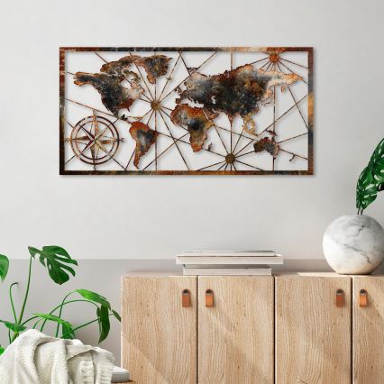 Настенное украшение 120x60 см карта мира металл