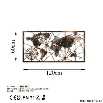 Настенное украшение 120x60 см карта мира металл