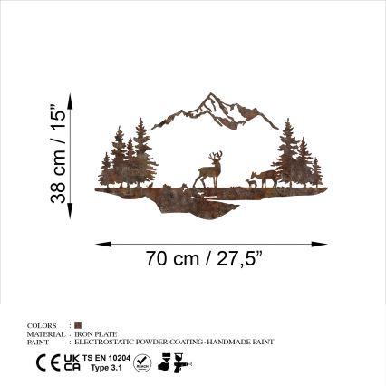 Настенное украшение 2 шт. 70x38 см олень металл/коричневый