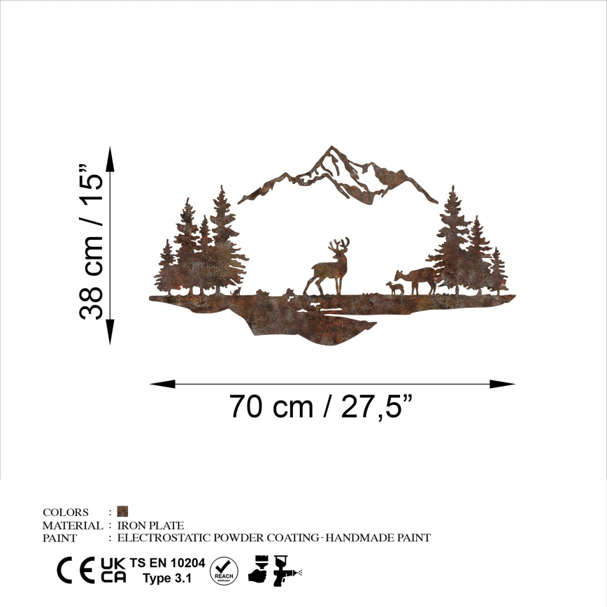 Настенное украшение 2 шт. 70x38 см олень металл/коричневый