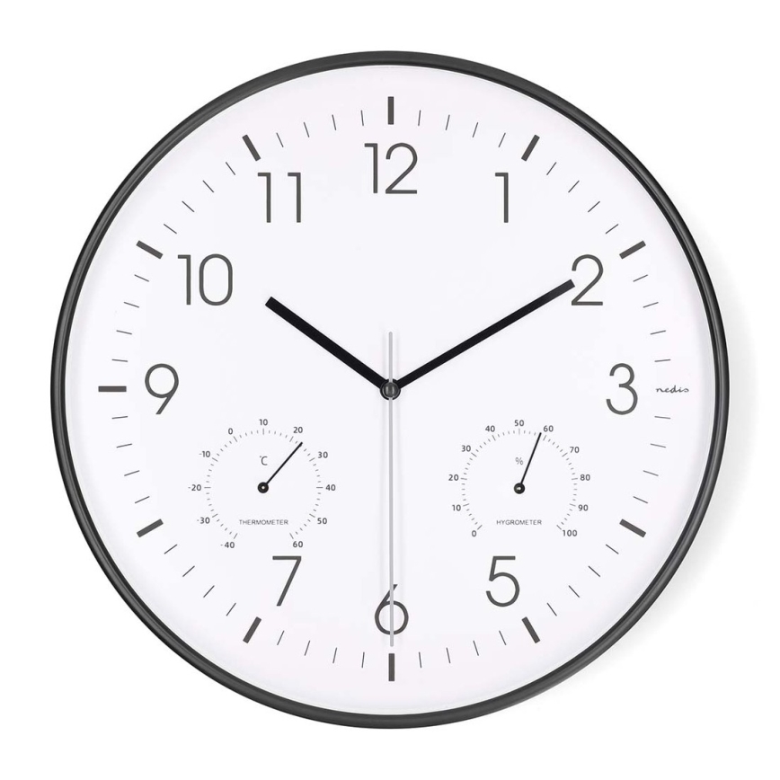 Настенные часы с термометром и гигрометром, диаметр 30,5 см, питание 1×AA, чёрные