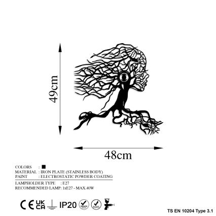 Настенный светильник TREE WOMAN 1xE27/40W/230V, чёрный