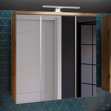 Настенный шкафчик для ванной с зеркалом VENOM, белый/дуб Артизан