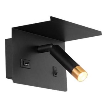 Настенный точечный светильник с полкой и зарядным устройством USB 1xG9/35W/230V черный/золотистый