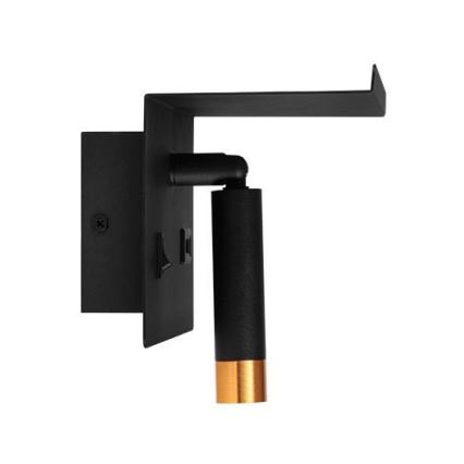 Настенный точечный светильник с полкой и зарядным устройством USB 1xG9/35W/230V черный/золотистый