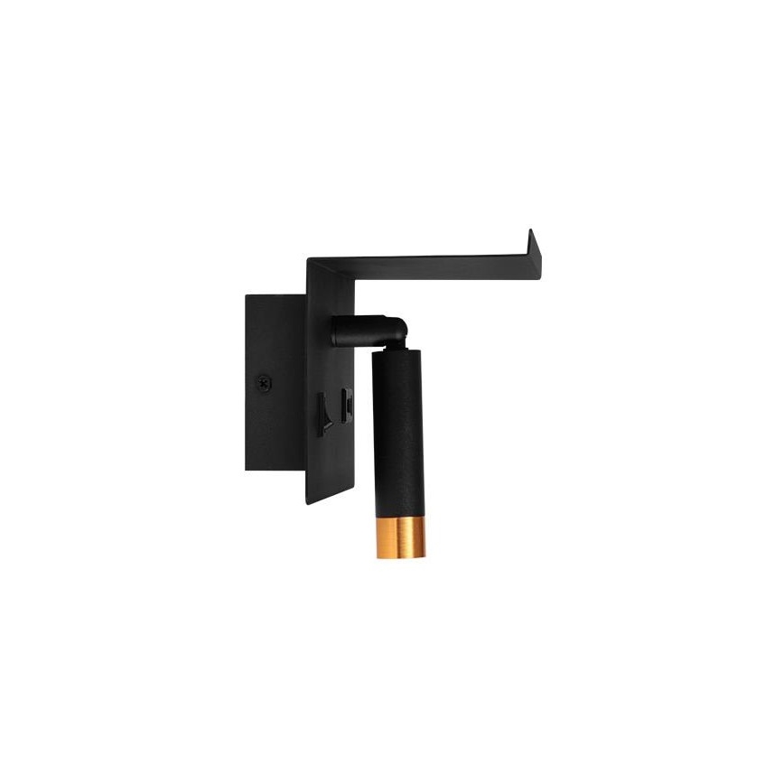 Настенный точечный светильник с полкой и зарядным устройством USB 1xG9/35W/230V черный/золотистый