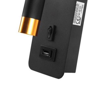 Настенный точечный светильник с USB зарядкой 1xG9/35W/230V черный/золотистый