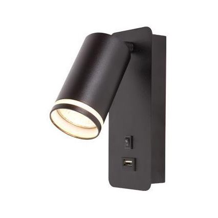 Настенный точечный светильник с USB зарядкой 1xGU10/35W/230V черный