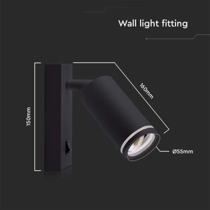 Настенный точечный светильник с выключателем 1xGU10/35W/230V черный